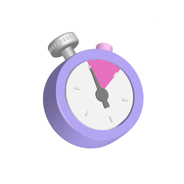 Stopwatch d render icon second arrow and lilac color isolated vector object on a transparent backgro