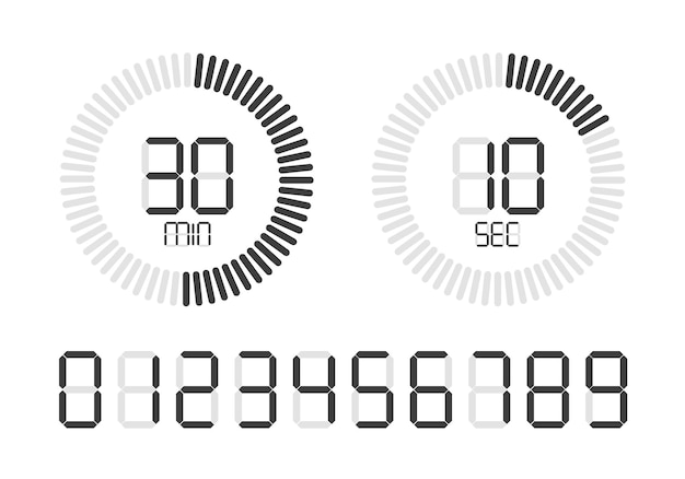 Часы обратного отсчета цифрового таймера секундомера и цифровые числа