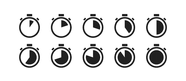 Набор значков секундомера Таймер второй вектор изолированной иллюстрации концепции в плоском стиле