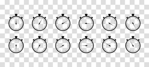 Set di icone del cronometro simbolo del timer cronometro in stile linea da 5 a 60 secondi etichetta del tempo di cottura tempo di misurazione ecc