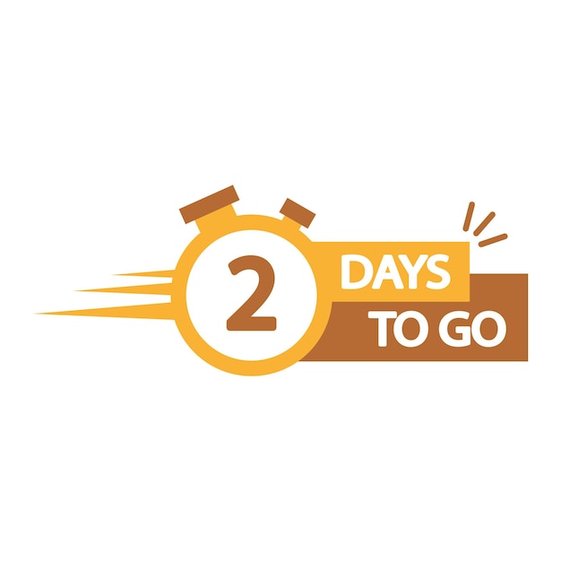 stopwatch icon with number 2 countdown clock with two days to go text bold yellow design