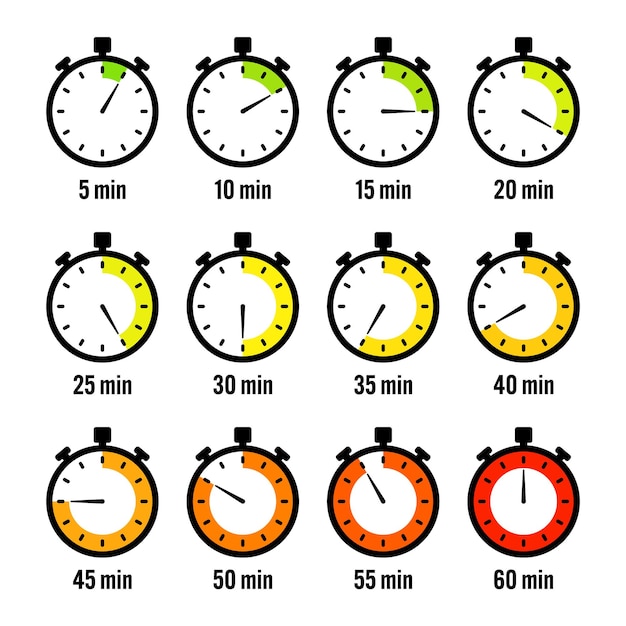 stopwatch icons colorful simple chronometer time counter with dial countdown timer showing hours and