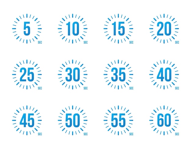 ストップウォッチのアイコンは、5、10、15、20、25、30、35、40、45、50、55、60 秒に設定されています。