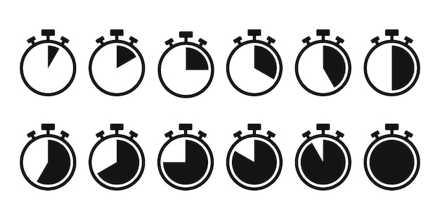 Vector stopwatch icons set or clock and timer icons set and timer symbols