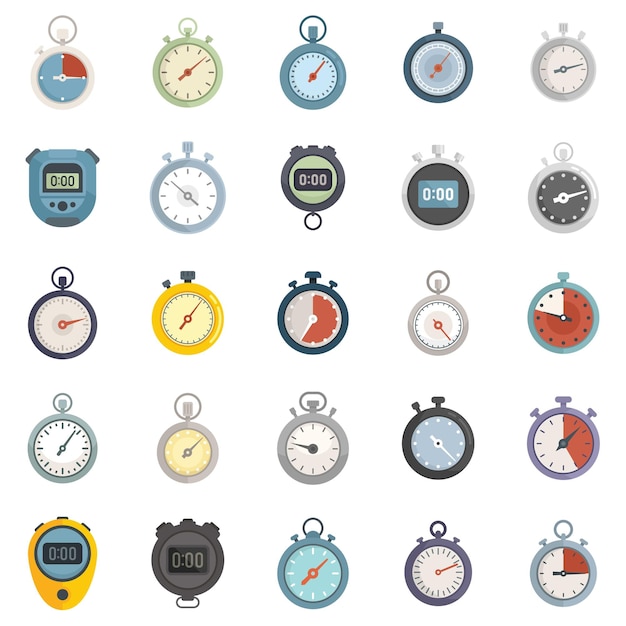 Stopwatch icons set flat vector minute timer