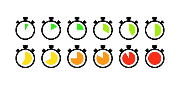 Vector stopwatch pictogramserie timer tijdpictogrammen vlakke stijl vector iconen