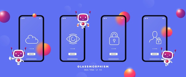 Хранение личной информации Значок набора Облачное хранилище Удаленная блокировка глаз Система безопасности защиты человека Частная опека Концепция конфиденциальности Glassmorphism UI экраны приложений телефона Значок векторной линии