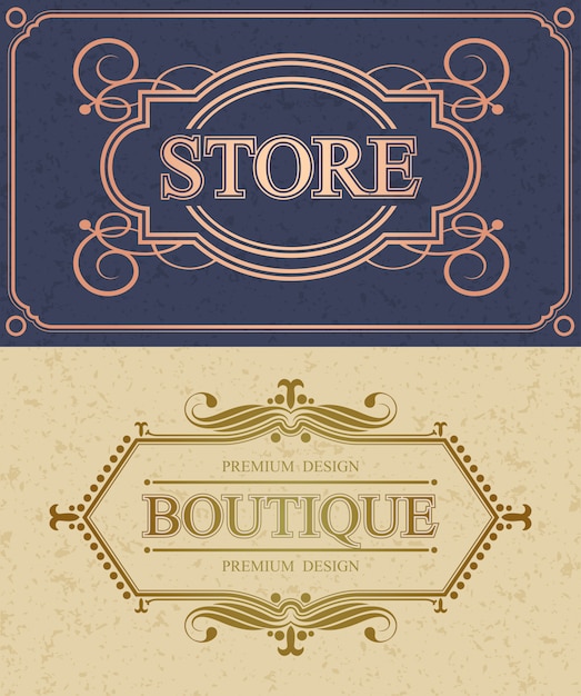 Confine calligrafico store e boutique, monogramma calligrafico flourish retro store,