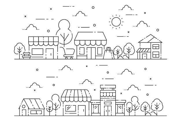 Store building in line style illustration