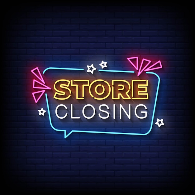 Store closing neon signs style text vector