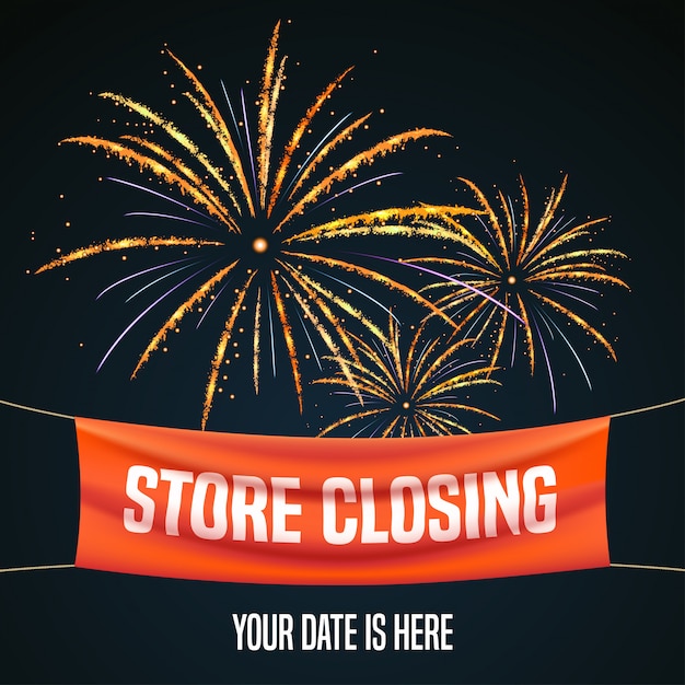 Store closing  with firework illustration