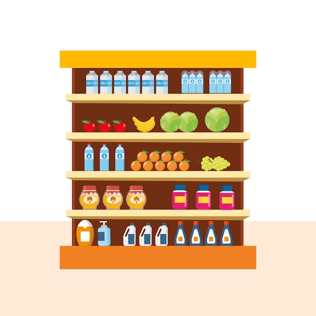 ベクトル 食品野菜果物と食品ショッピング モール カウンターを格納します。