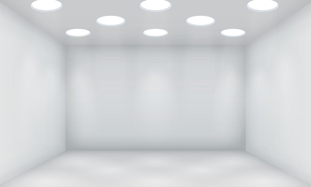 Vettore negozio illuminato da lampade a led illustrazione 3d realistica
