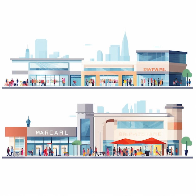 Vector store mall shop vector illustration business market building design supermarket city buy