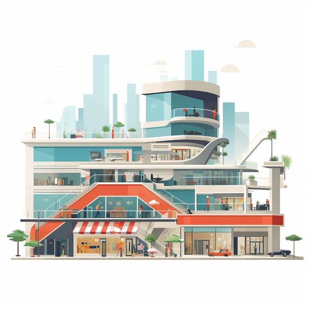 Vector store mall shop vector illustration business market building design supermarket city buy