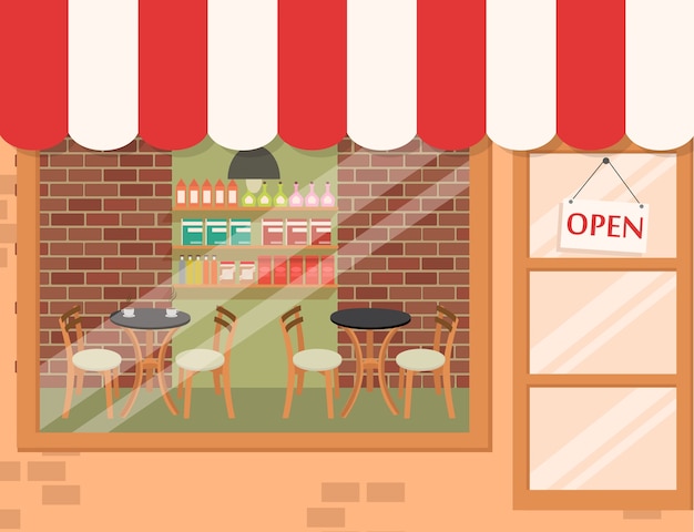 Store and market background with cafe