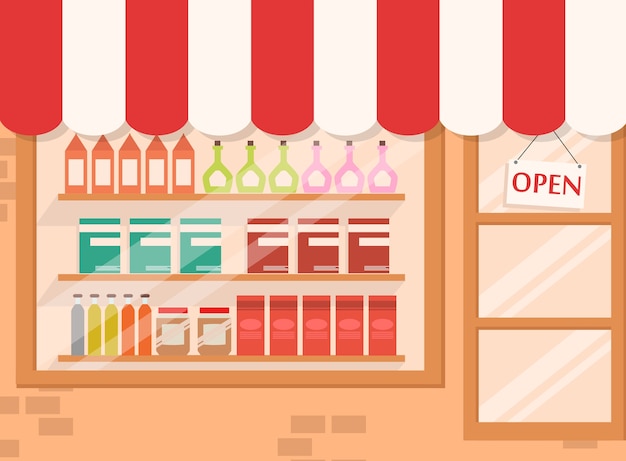 Vector store and market background with shelf