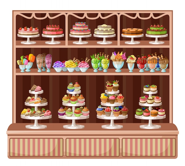 ベクトル お菓子とパン屋さんの店。ベクトル図