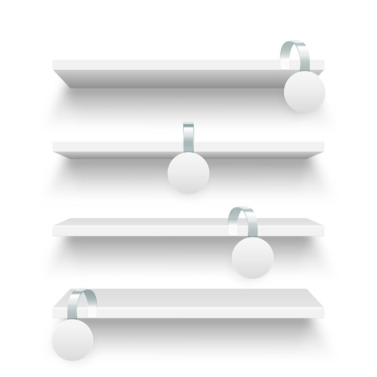 Vector store shelves and supermarket promotional wobblers isolated on white background product shelf with