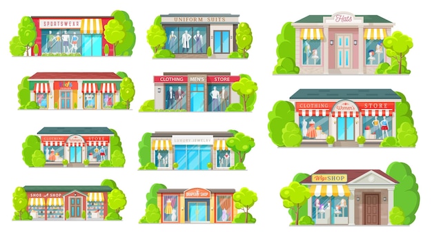 Vector store and shop buildings isolated icons