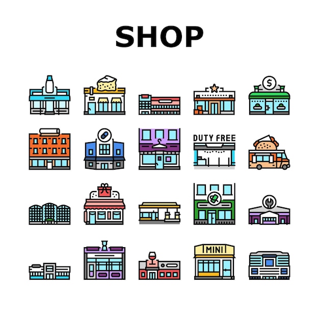 Store shop retail web cart icons set vector