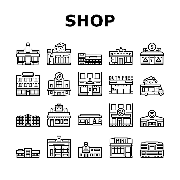 Store shop retail web cart icons set vector