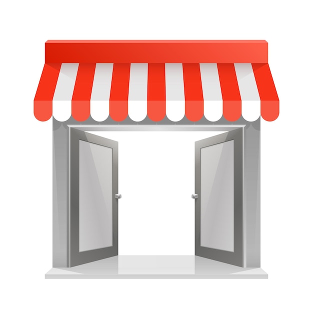 Store striped awning 3d art. vector illustration