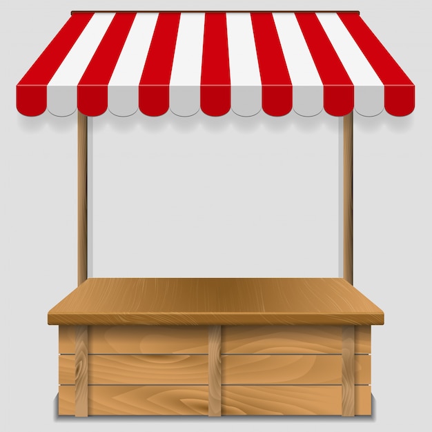 Store window  with striped awning