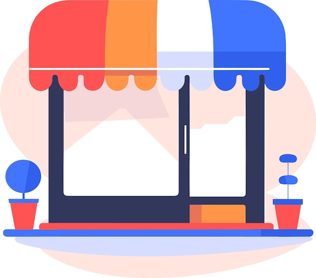 Storefront facade for online stores in UX UI flat style isolated on background