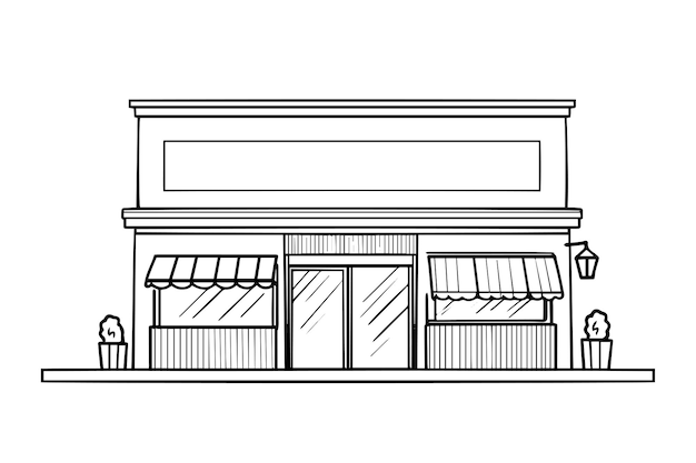 Storefront lijn ontwerp Hand getekende winkel lijn kunst vectorillustratie