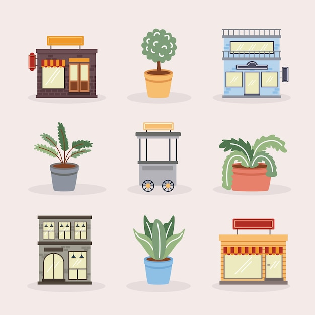 Vector stores clipart set