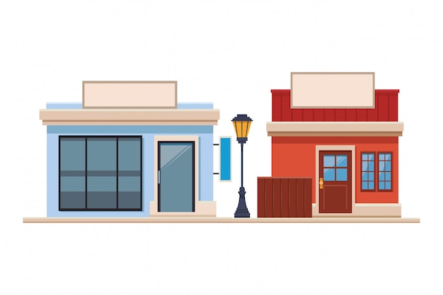 Vector stores shopping front cartoon