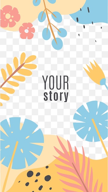 Stories with tropical leaves. Exotic flat vector layouts with leaves, branches and berries in yellow and blue colors with copy space trendy design for social media marketing, digital post and banners