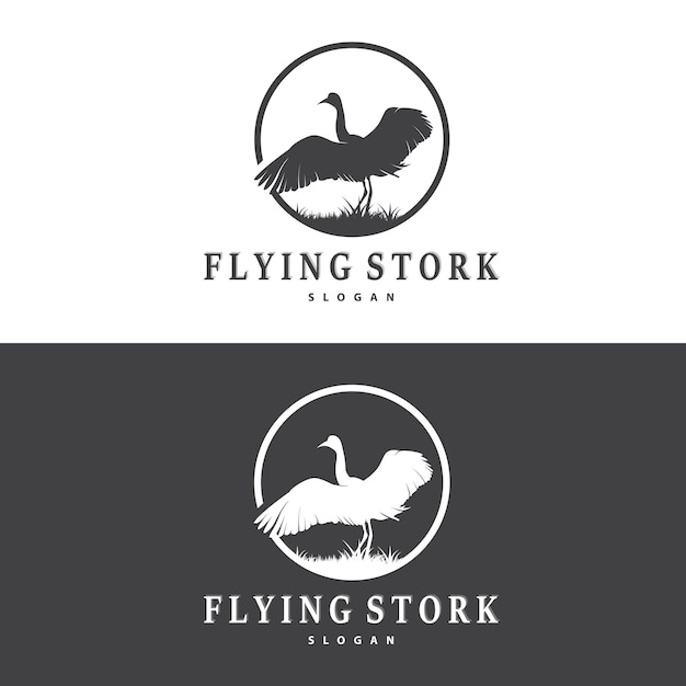 Stork Bird Logo Heron Grass And River Design Vector Simple Template illustration