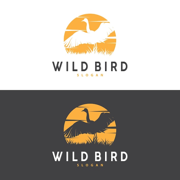 Stork Bird Logo Heron Grass And River Design Vector Simple Template illustration