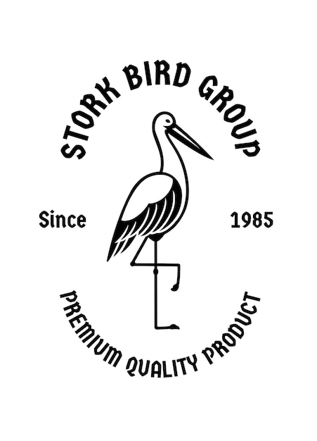 Vector stork bird standing vintage logo badge