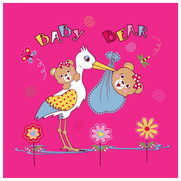 Stork carrying cute baby vector illustration