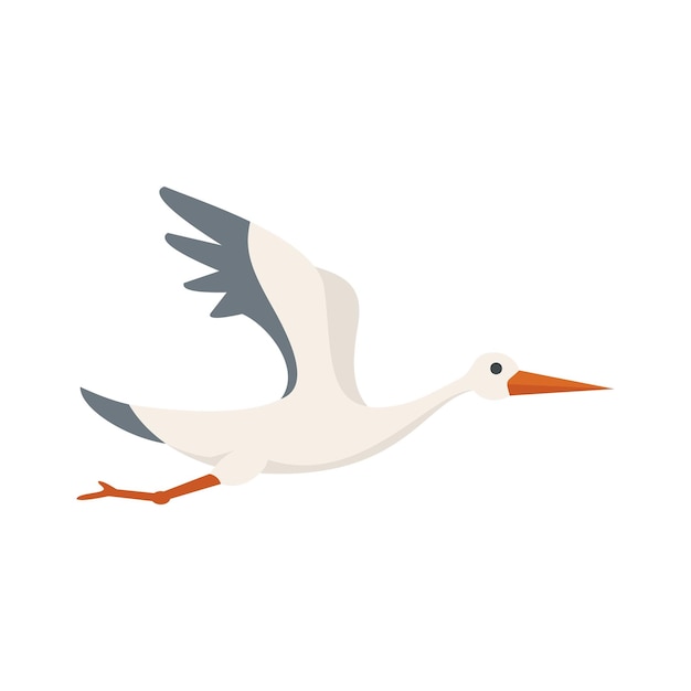 Vector stork icon flat vector fly bird baby crane isolated