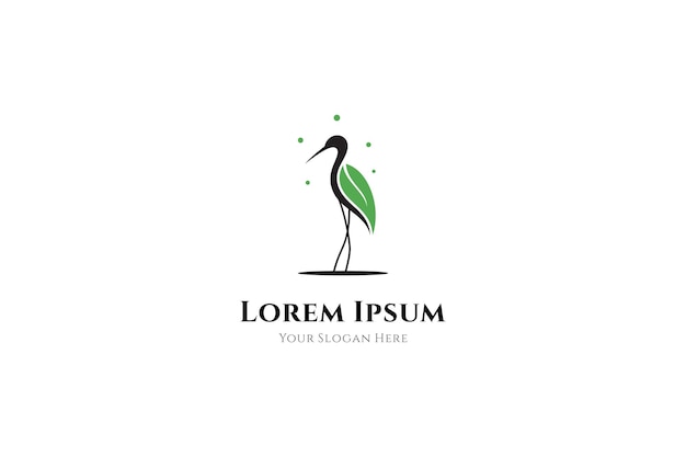 Stork logo with leaf shape wing variation in flat design style