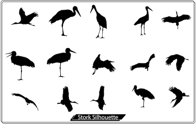 Stork Silhouette Icon Vector Bundle