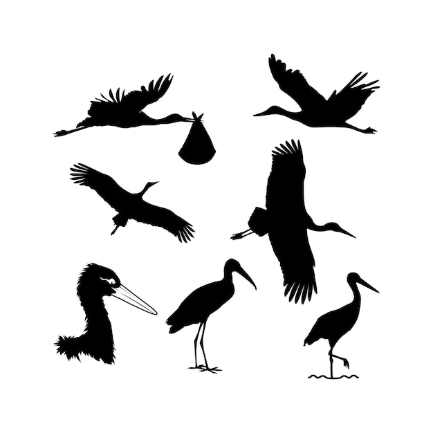 Vector stork silhouette set design inspiration