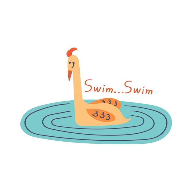 Stork swims in the water