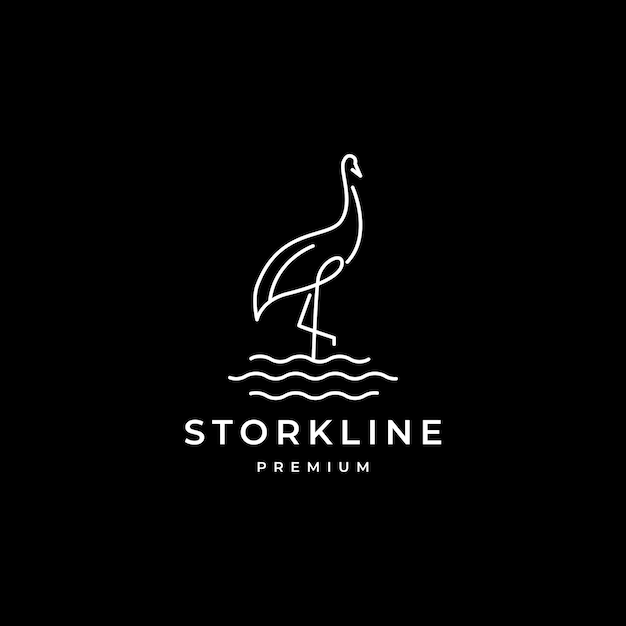 Vector stork with water line art logo design