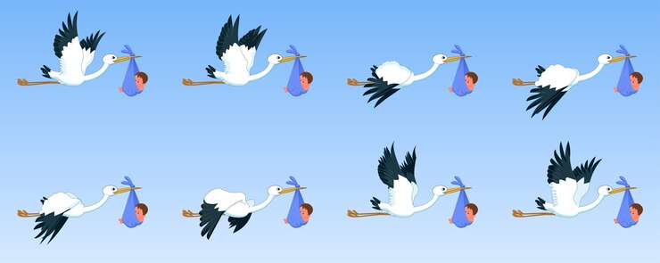 storks with bay Flying cycle animation sprite sheet