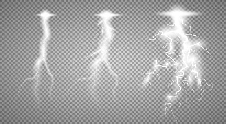 Vector storm with lightning isolated on transparent background