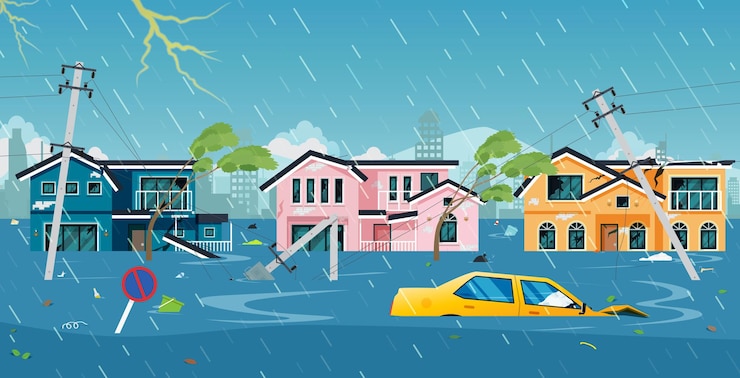 Vector the storm wreaked havoc and flooded the city