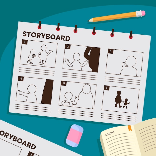 Concetto di storyboard con scene disegnate