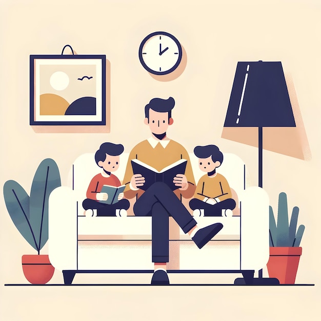 Storytime in a Cozy Living Room Vector Design