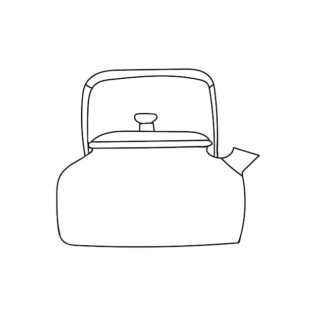 Stove top kettle doodle illustration. Hand drawn traditional kettle icon in vector.