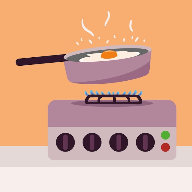 Stove with pan frying egg